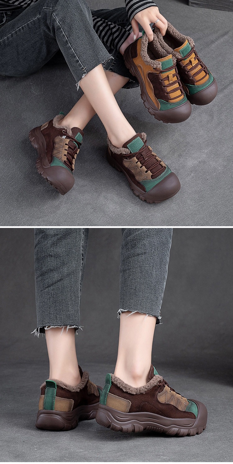 Giày Cotton Nữ Cổ Thấp Lót Lông Chiều Cao Đế Khoảng 3cm Màu Nâu, Vàng, Xanh Lá chi tiết 4