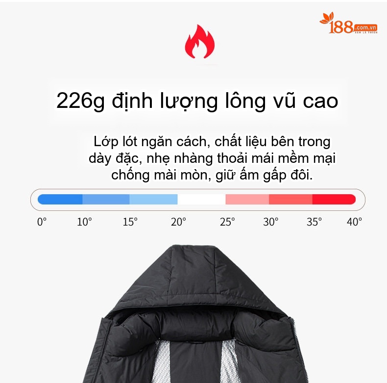 Áo Phao Lông Vũ Nam Ba Lớp Chống Thấm Nước Mũ Trùm Đầu Tháo Rời Siêu Ấm Màu Đỏ, Xám, Đen, Trắng... chi tiết 11