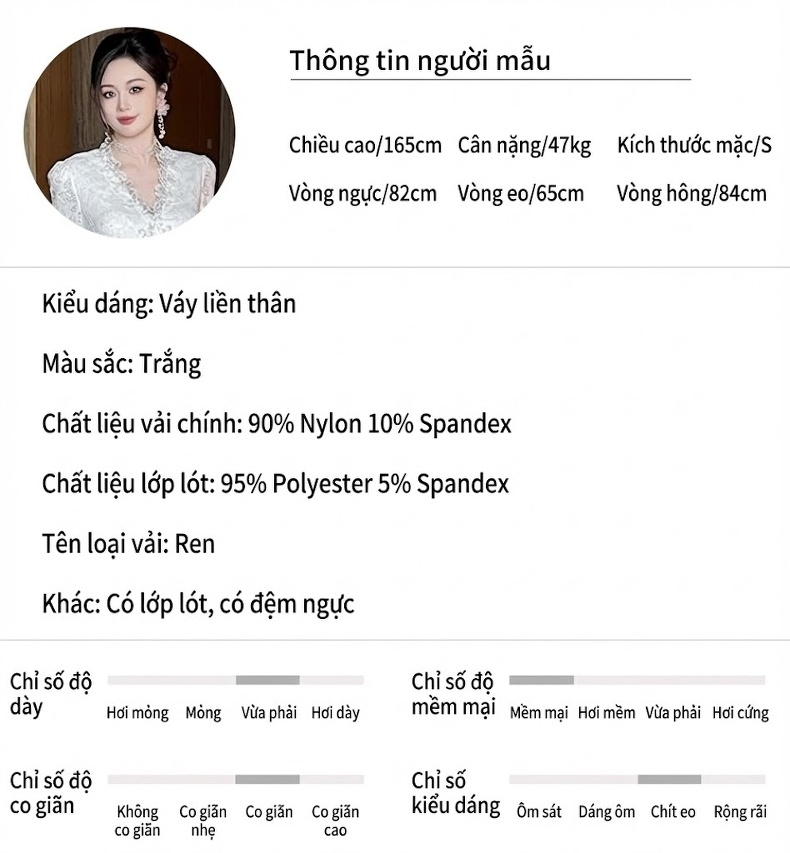 Váy Lưới Dáng Dài Nữ Cổ chữ V Thân Hình Ôm Sát Phong Cách Nhẹ Nhàng Màu Trắng chi tiết 2