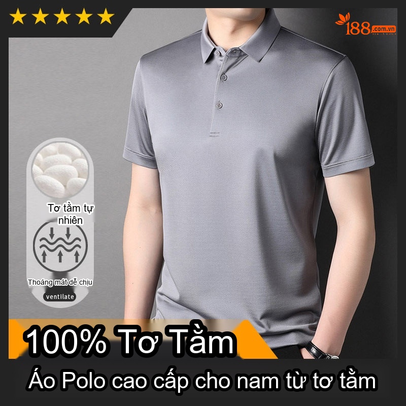 Áo Polo Nam Ngắn Tay 100 Tơ Tằm Cao Cấp Màu Xám, Đen, Xanh Dương, Xanh...