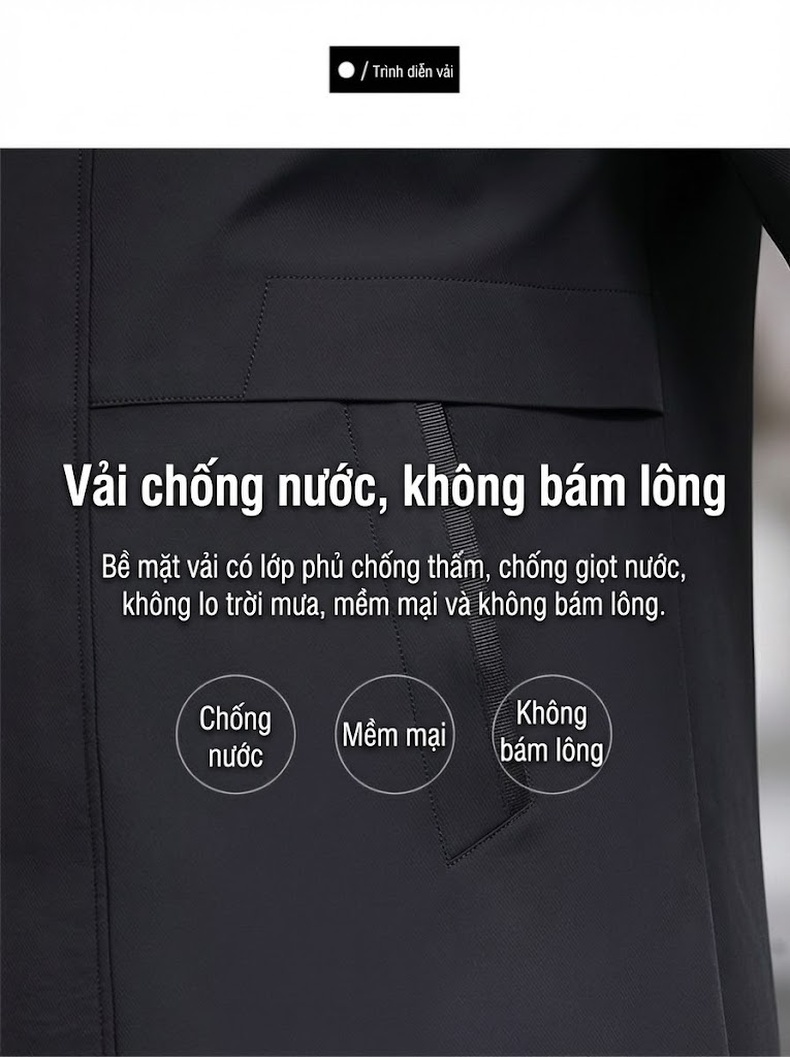 Áo Parka Nam Dáng Dài Lót Lông Thỏ Cổ Lông Lớn Màu Đen chi tiết 6