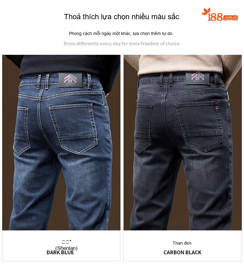 Quần Jean Dáng Suông Nam Co Giãn Thoải Mái Phong Cách Casual Màu Xanh Đen chi tiết 6