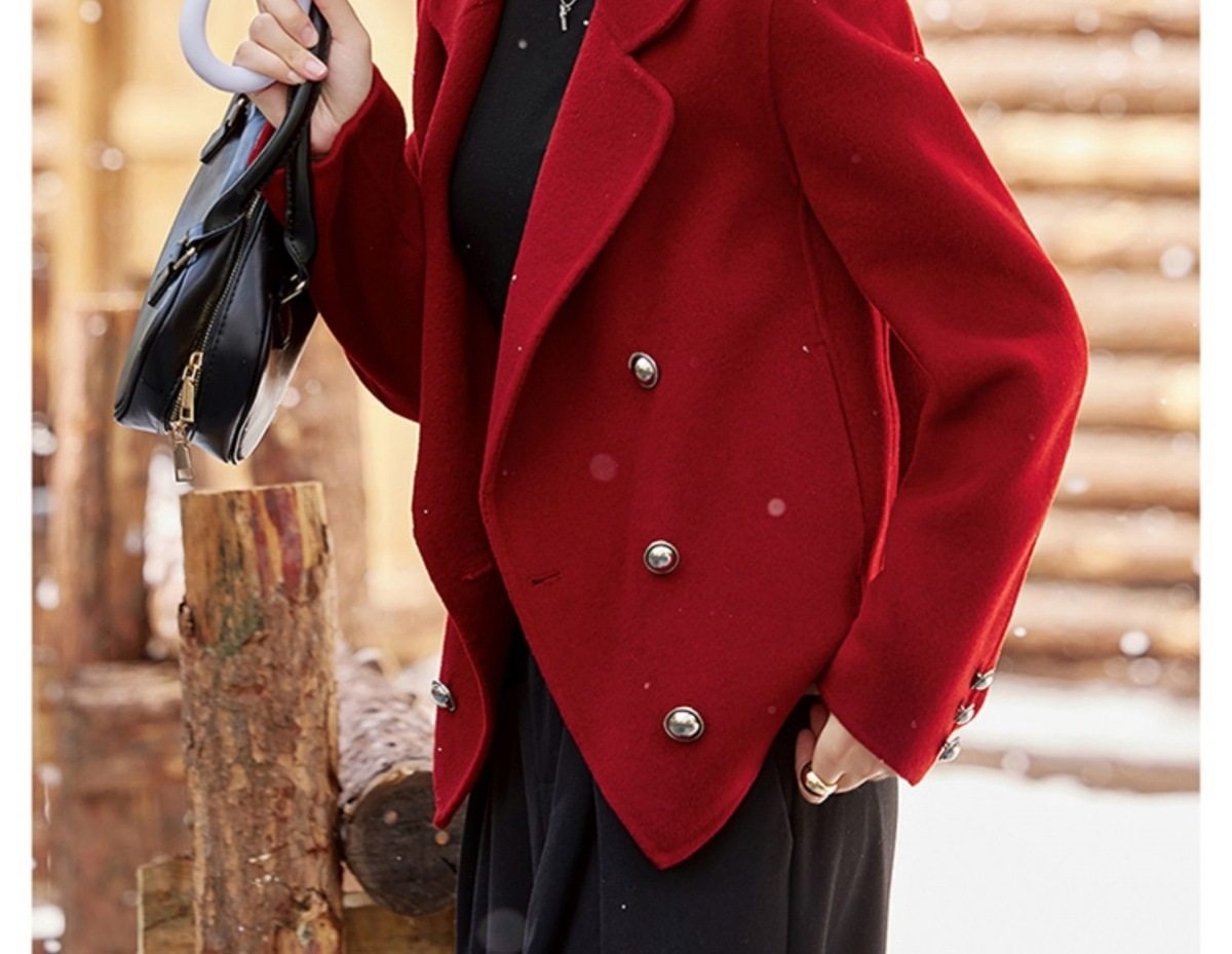 Áo Khoác Dạ Nữ Dáng Vest Hai Mặt Lông Cừu Cashmere Phong Cách Tiểu Thư Màu Đỏ, Xám, Nâu, Kem chi tiết 36