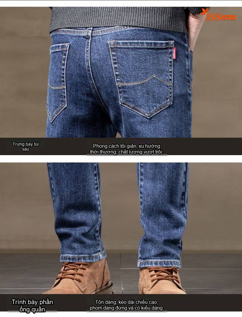 Quần Jean Nam Dáng Ôm Vừa, Ống Đứng, Co Giãn, Phong Cách Lịch Lãm Màu Xanh Denim chi tiết 21