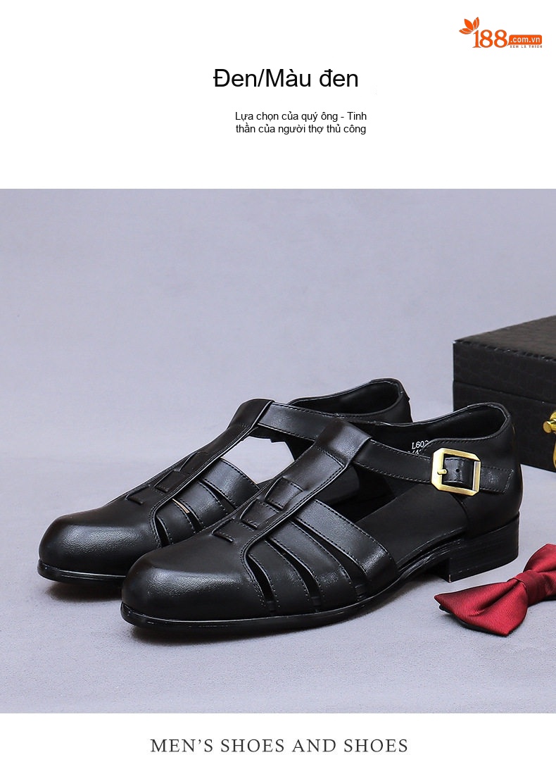 Sandal Rọ Nam Da Bò Mũi Bít Đế Cao 3cm chi tiết 4