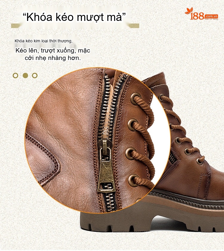 Boot Nữ Da Bò Cổ Ngắn Phong Cách Anh Quốc Chiều Cao Đế Khoảng 5cm Màu Nâu, Xanh chi tiết 6
