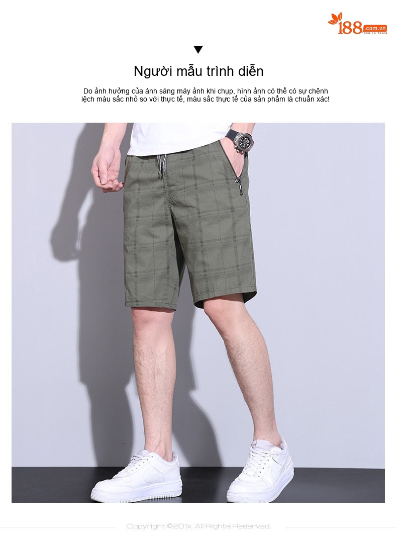 Quần Short Nam Ống Lửng Thể Thao Lưới Caro Dáng Suông Màu Xanh Rêu, Xanh Navy chi tiết 4