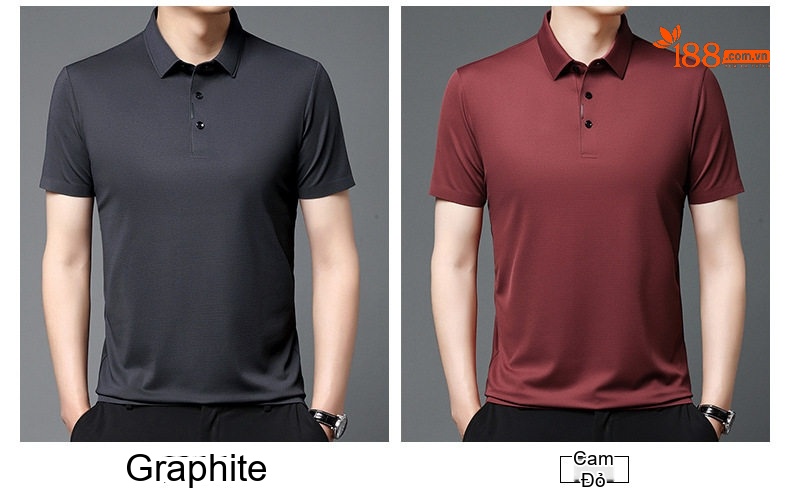 Áo Thun Polo Nam Tay Ngắn Lụa Tơ Tằm Trung Niên Màu Đỏ Rượu, Xám Đậm, Xanh Rêu, Xanh Đậm... chi tiết 4