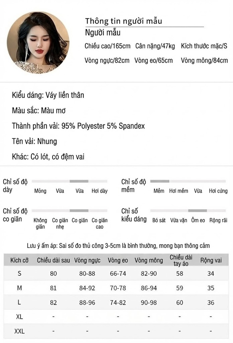 Váy Dạ Hội Nữ Đính Kim Sa Tay Dài Nhung Gân Ôm Body Dự Tiệc Sang Trọng chi tiết 2