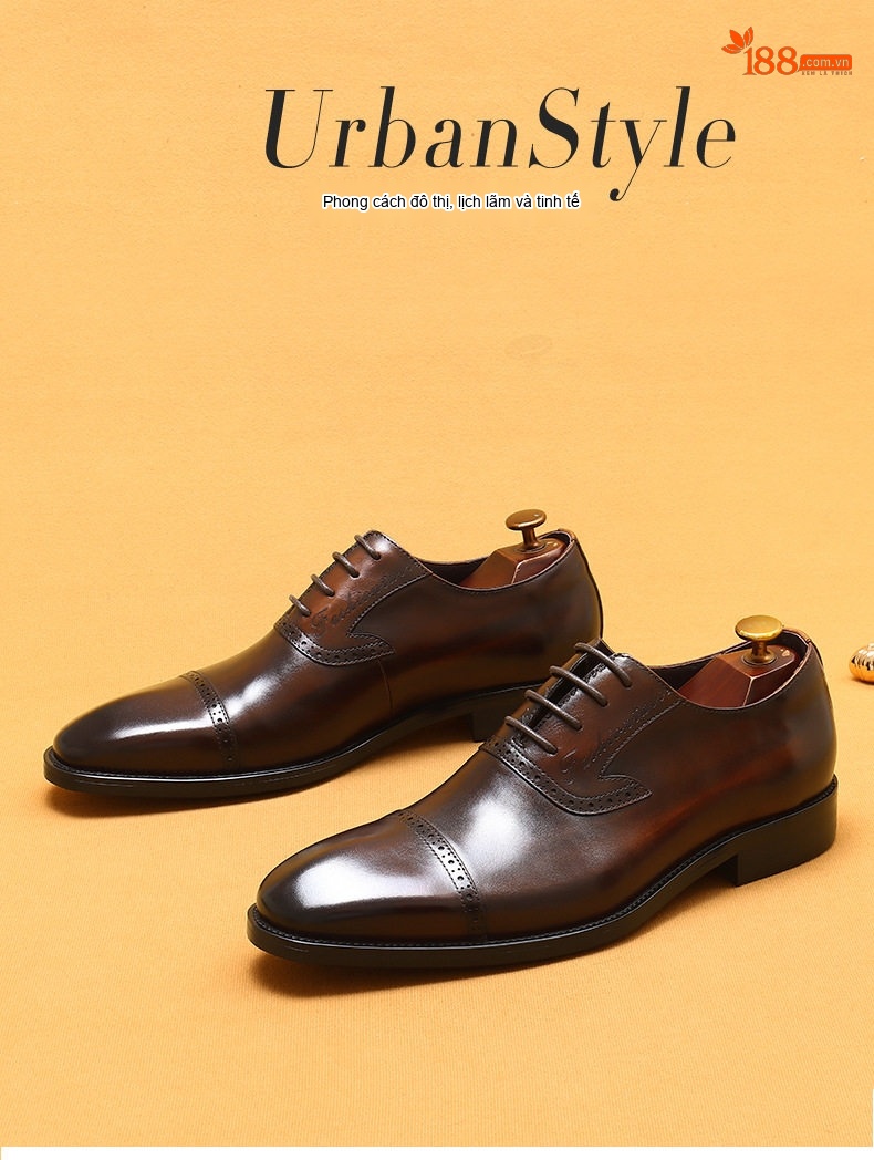Giày Tây Oxford Nam Da Bò Ba Mảnh Ghép Chiều Cao Đế Khoảng 3cm Màu Đen, Nâu chi tiết 1