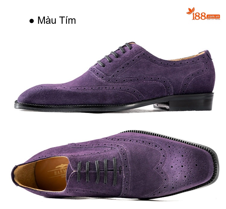 Giày Tây Buộc Dây Nam Da Mờ Chiều Cao Đế Khoảng 3cm Màu Đen, Nâu, Xám, Tím chi tiết 15