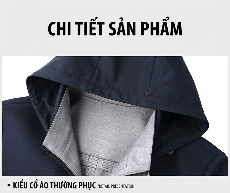 Áo Khoác Nam Dáng Suông Có Mũ Chất Liệu Tơ Tằm Cao Cấp Chống Nhăn Màu Xanh Navy chi tiết 13
