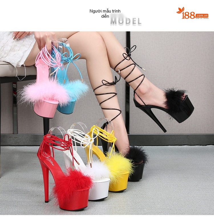 Giày Sandal Cao Gót Nữ Quai Dây Buộc Da Bóng Gót Cao 10cm - 12cm Màu Đen, Đỏ, Trắng, Xanh... chi tiết 8