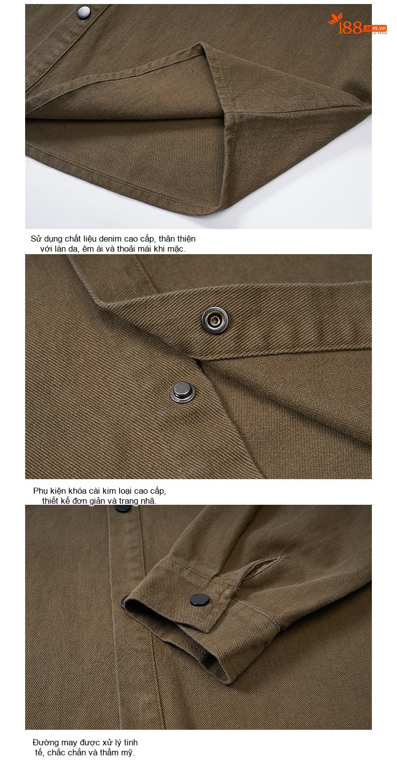 Áo Sơ Mi Cotton Dài Tay Form Rộng Cỡ Lớn Phong Cách Công Sở Màu Đen, Xanh Rêu, Nâu, Trắng Kem chi tiết 8