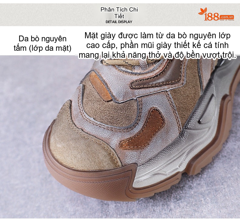 Giày Cao Cổ Nữ Da Bò Đế Dày Phong Cách Ulzzang Chiều Cao Đế Khoảng 5cm Màu Đen, Nâu chi tiết 6