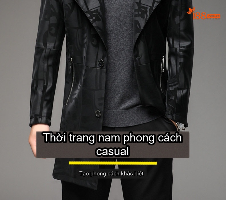 Áo Khoác Da Nam Dáng Dài Cổ chữ Vest Form Ôm Phong Cách Hàn Quốc Màu Đen chi tiết 2