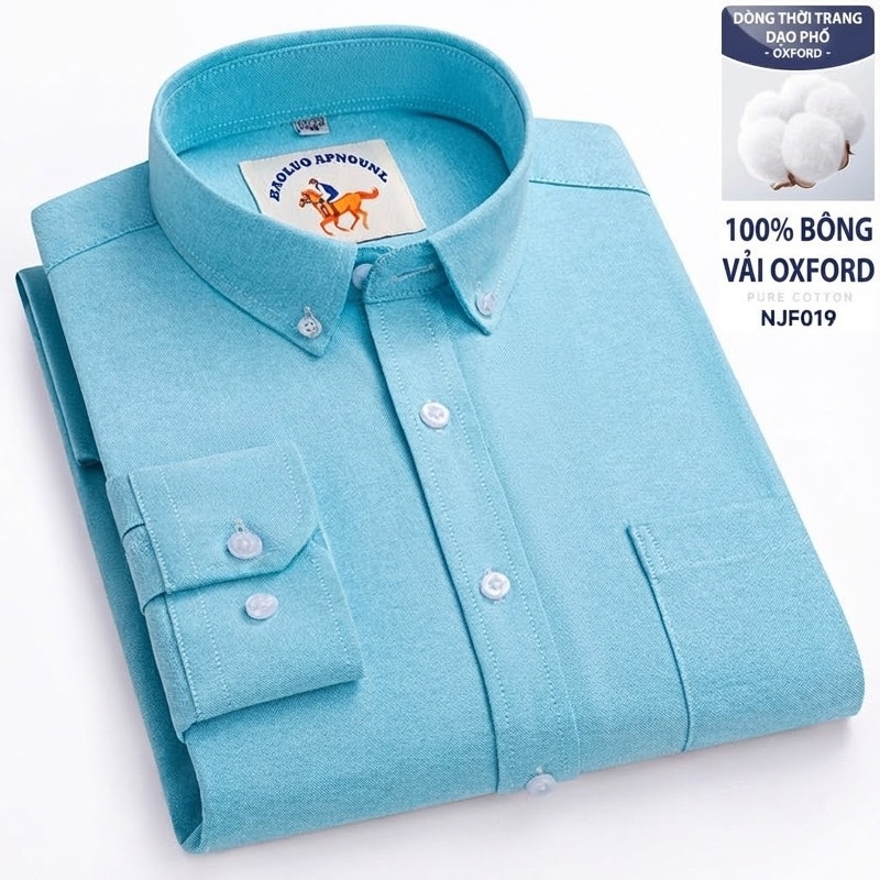 Áo Sơ Mi Nam Tay Dài Oxford Cotton Thoáng Khí Họa Tiết Kẻ Sọc Lớn Màu Xanh Dương, Đen, Trắng, Xám...