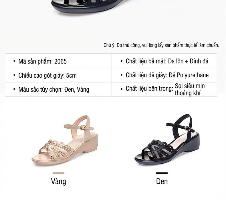 Dép Sandal Nữ Quai Hậu Đế Xuồng Da Mềm Đế Cao 5cm - 6cm Màu Vàng, Đen chi tiết 7