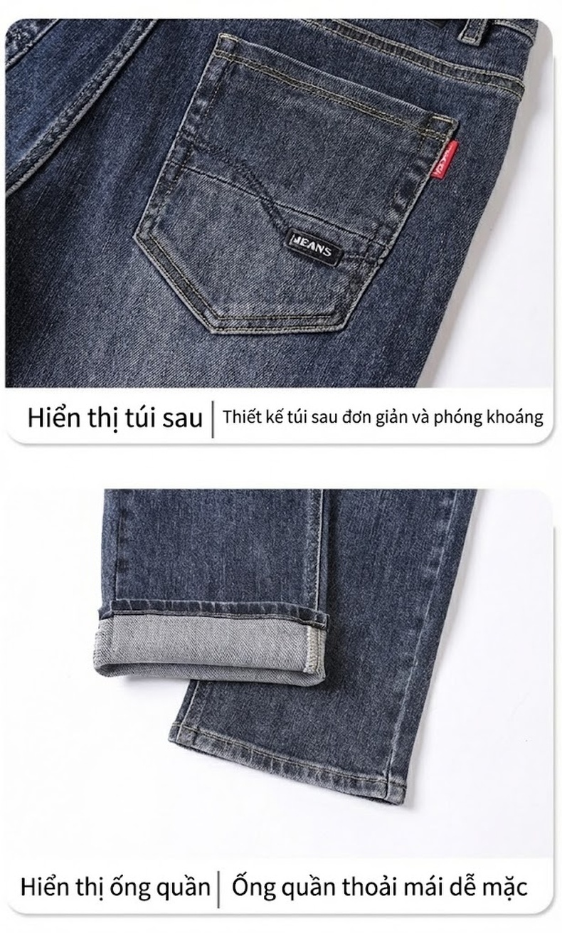 Quần Jean Nam Ống Suông Rộng Co Giãn Thoải Mái Dáng Trung Niên Màu Xanh Đậm, Xanh Nhạt chi tiết 24