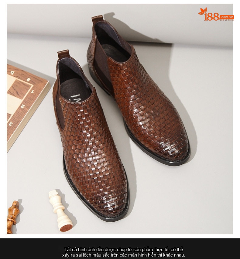 Giày Chelsea Boot Nam Cao Cổ Dệt Chiều Cao Đế Khoảng 3cm Màu Đen, Nâu chi tiết 2