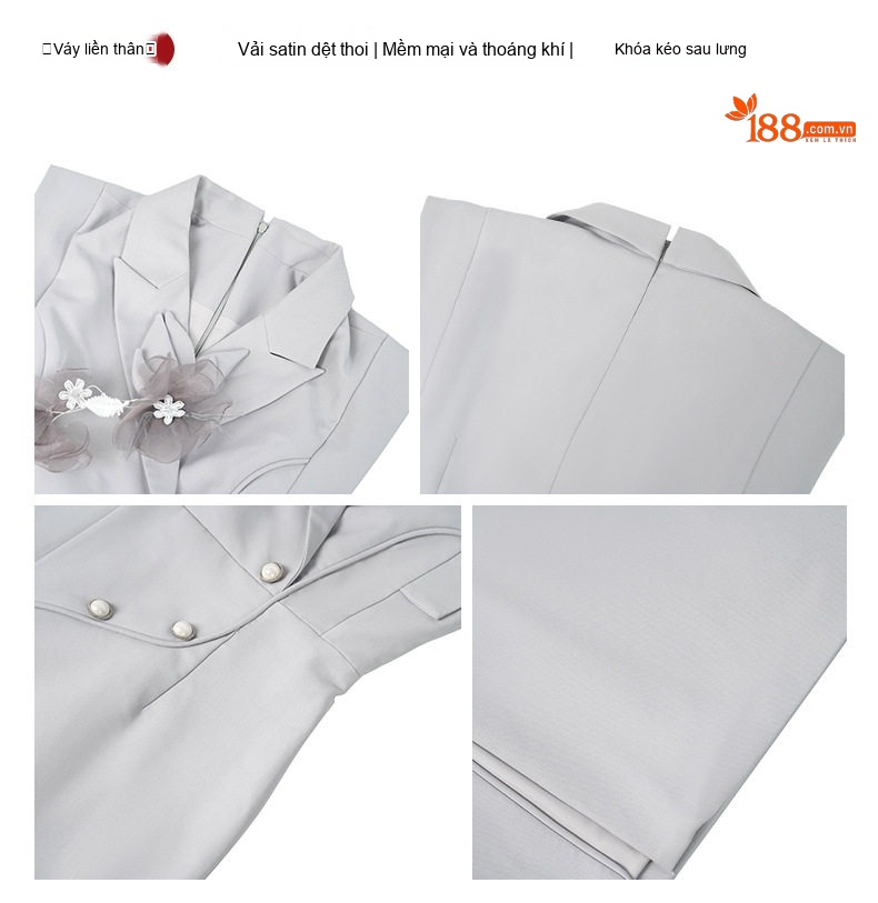 Váy Vest Công Sở Nữ Dáng Dài Ôm Eo Xẻ Tà Màu Xám chi tiết 4