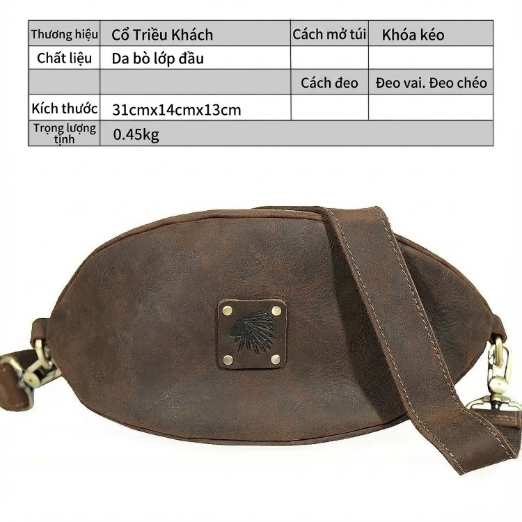 Túi Đeo Chéo Ngực Nam Da Bò Phong Cách Retro chi tiết 15