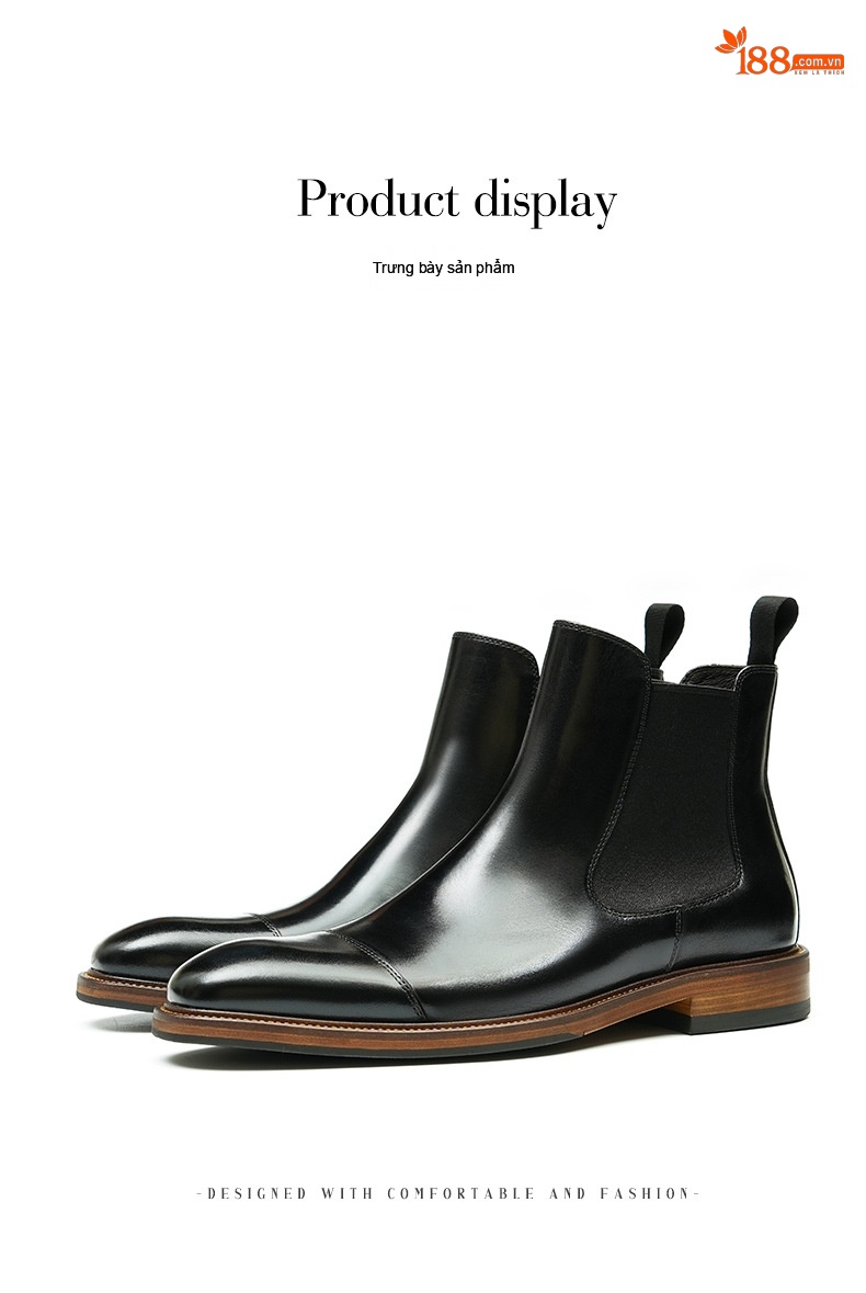 Chelsea Boots Nam Da Bò Cao Cổ Phong Cách Anh Quốc Chiều Cao Đế Khoảng 3cm Màu Đen, Nâu chi tiết 10