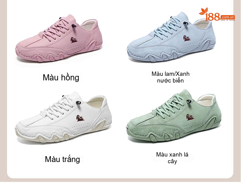 Giày Thể Thao Buộc Dây Nam/Nữ Da Mờ Chiều Cao Đế Khoảng 2cm Màu Trắng, Hồng, Xanh Dương, Xanh Lá... chi tiết 5