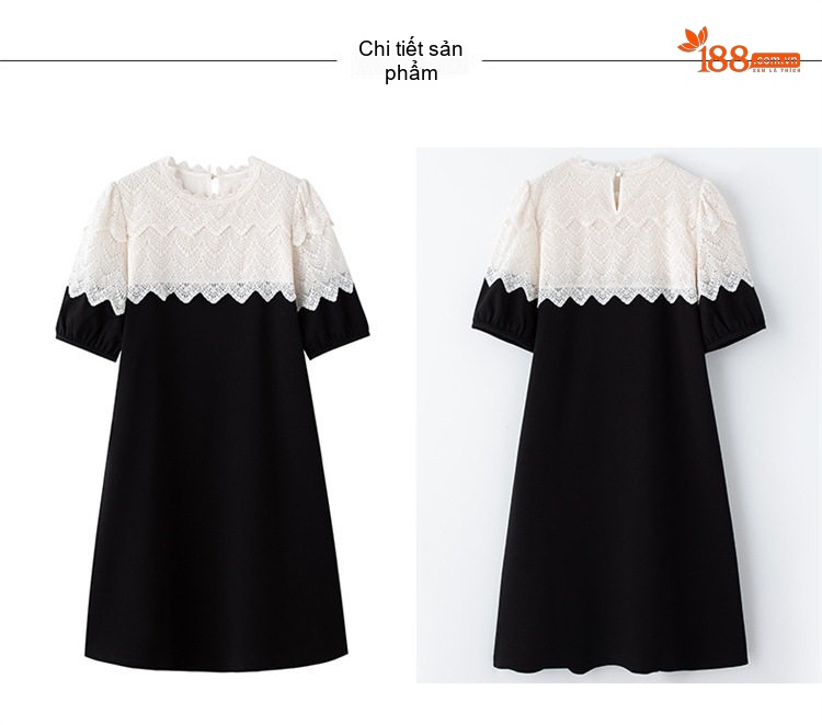 Váy liền thân Nữ Dệt Kim Màu Trắng, Đen chi tiết 23