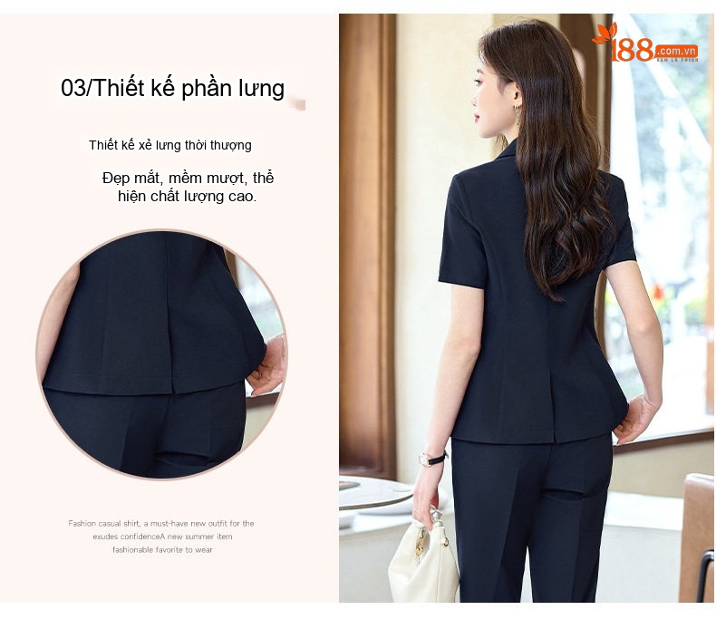 Bộ Vest Công Sở Nữ Tay Ngắn Quần/Chân Váy Màu Xám, Đen chi tiết 10