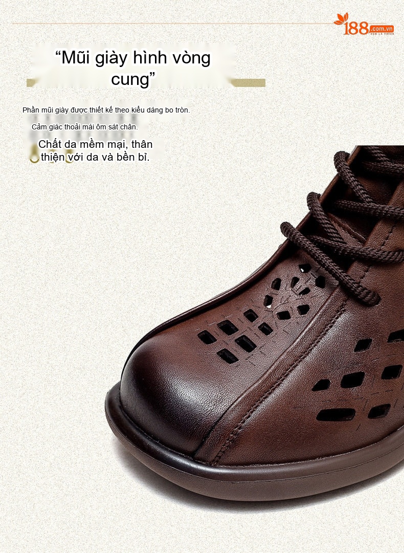 Boot Nữ Cao Cổ Da Bò Thoải Mái Phong Cách La Mã, Giày Nữ Cổ Điển Chiều Cao Đế Khoảng 5cm Màu Nâu, Đen chi tiết 5