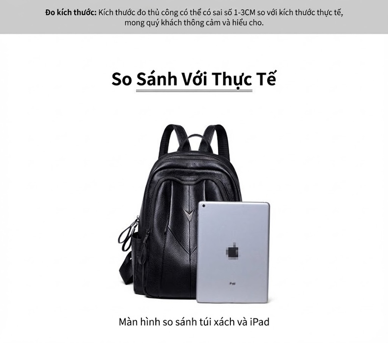 Balo Da Thật Nữ Thời Trang Công Sở Dung Tích Lớn Màu Đen chi tiết 3