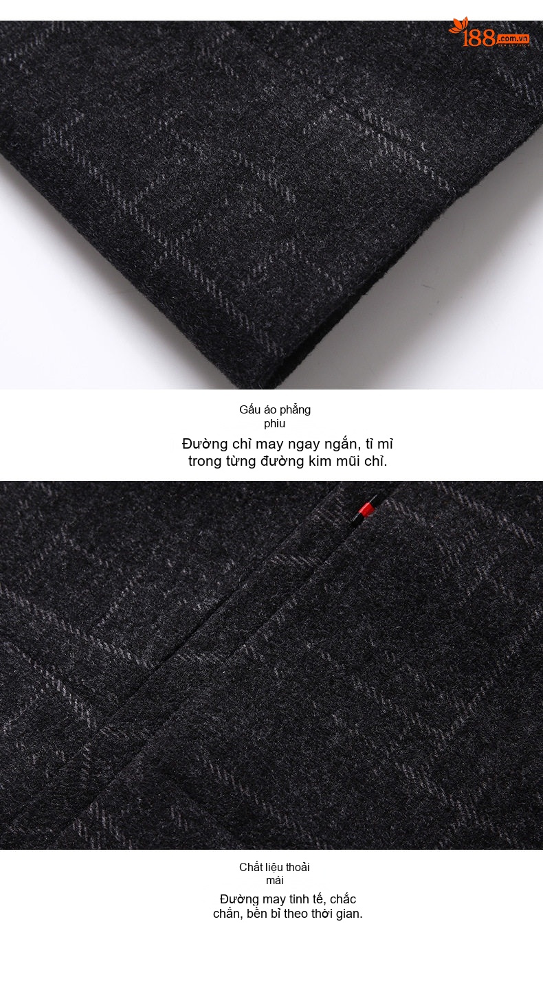 Áo Vest/Blazer Nam Kẻ Caro Co Giãn Chống Nhăn Dáng Ôm Màu Xám Đen chi tiết 13