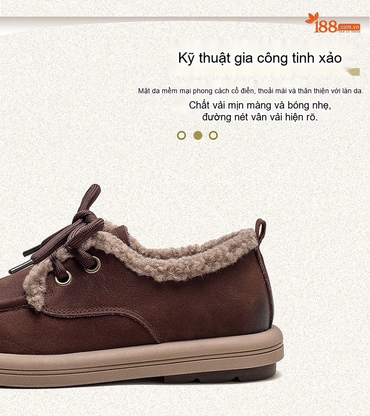 Giày Cotton Nữ Buộc Dây Lót Lông Chiều Cao Đế Khoảng 3cm Màu Nâu, Vàng chi tiết 3
