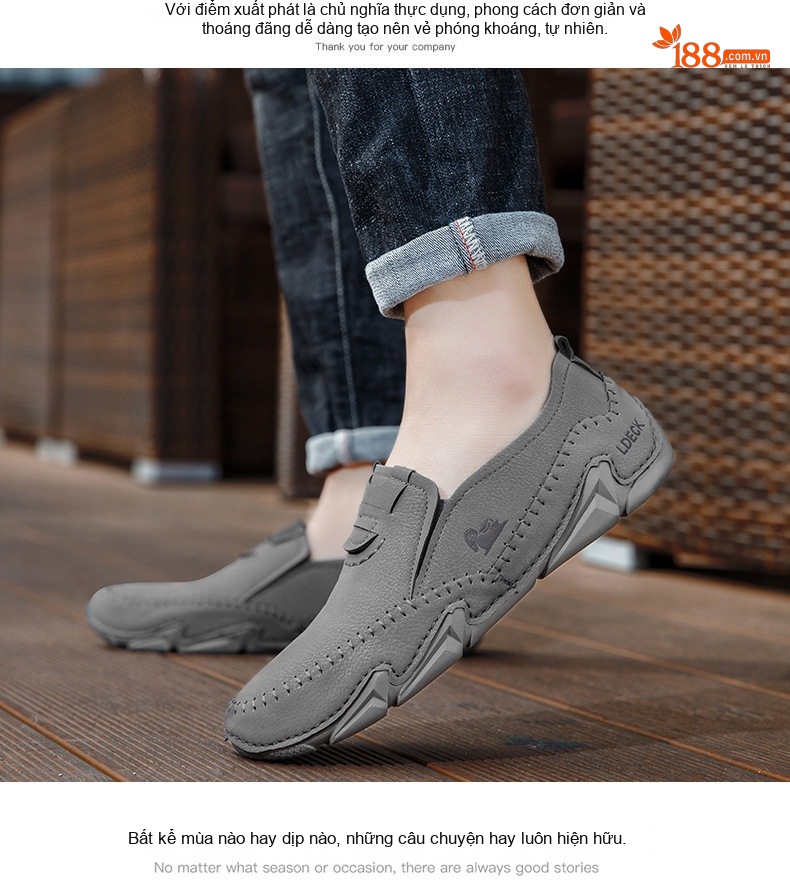 Giày Lười Nam Da Mờ Thoáng Khí Chống Trượt Chiều Cao Đế Khoảng 3cm Màu Kem, Đen, Nâu, Xám chi tiết 28
