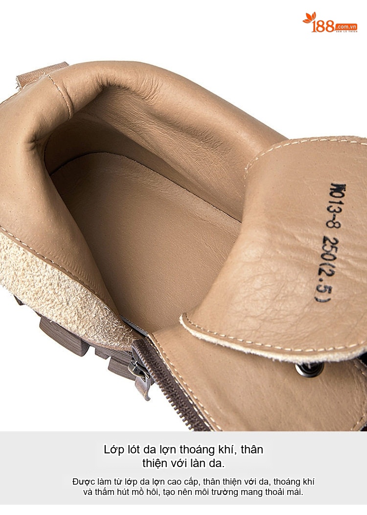Giày Boot Martin Nam Da Thật Cổ Cao Đế Dày Phong Cách Retro Chiều Cao Đế Khoảng 5cm Màu Nâu, Đen chi tiết 10