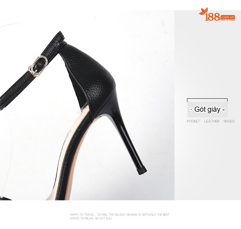 Giày Sandal Cao Gót Nữ Hở Ngón Da Mềm Quai Mảnh Gót Cao 8cm Màu Đen, Trắng, Vàng chi tiết 4