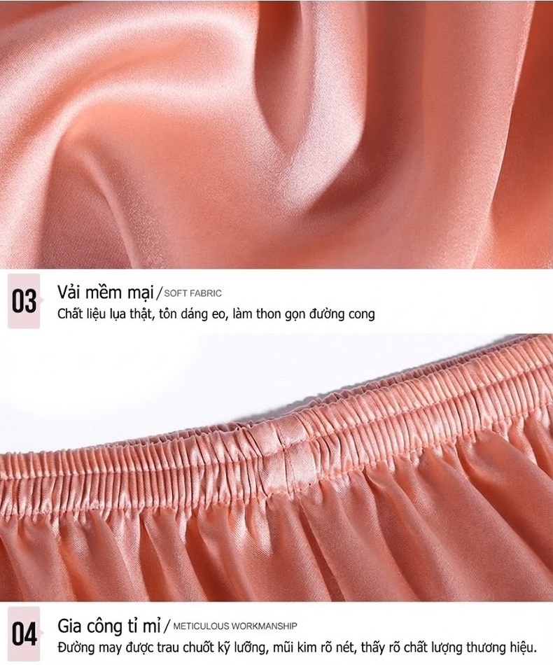 Bộ Đồ Ngủ Lụa Nữ Tay Lỡ 100% Lụa Tằm Sexy Viền Ren Màu Hồng chi tiết 14