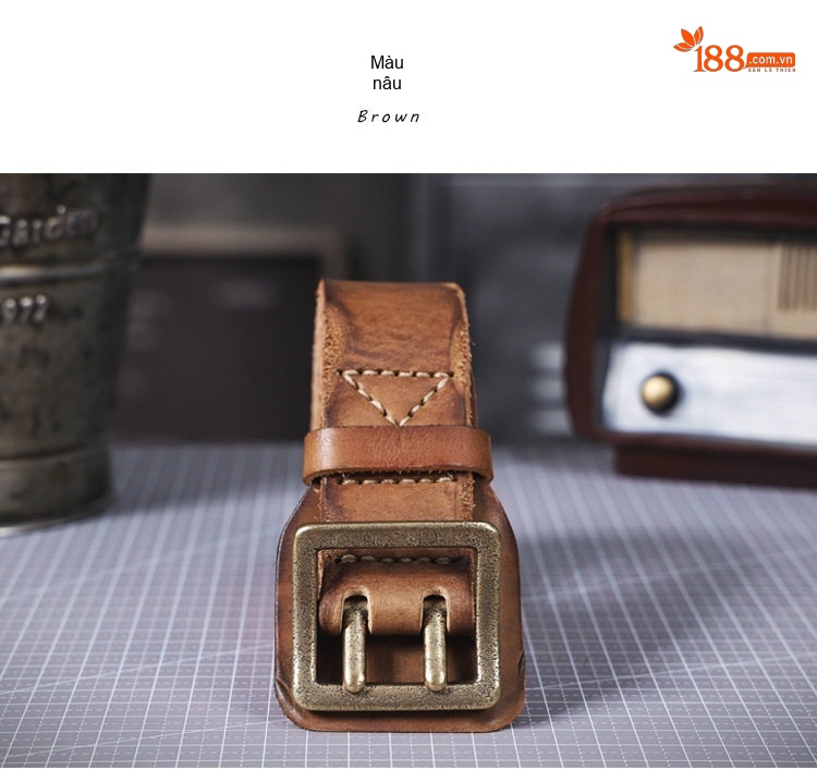 Thắt Lưng Nam Da Bò Hai Kim Bấm Mặt Đồng Phong Cách Retro chi tiết 30