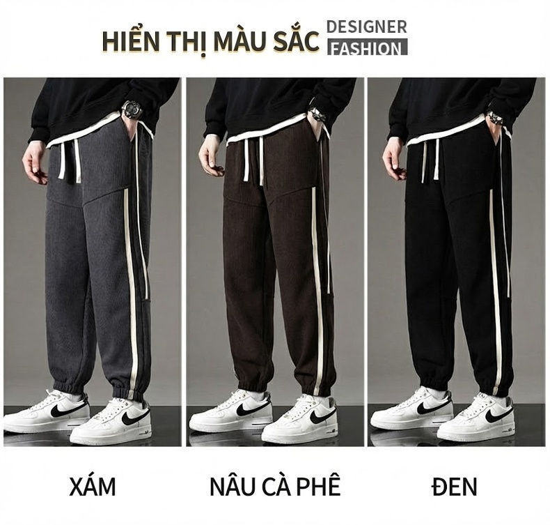 Quần Dài Ống Bo Nam Vải Nhung Gân Giữ Ấm Phong Cách Retro Màu Đen, Xám, Nâu chi tiết 8