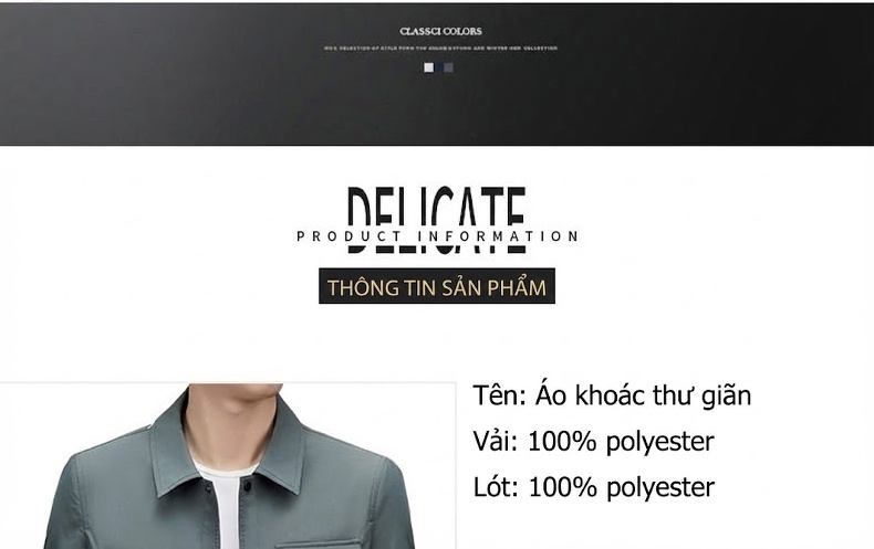 Áo Khoác Nam Cổ Bẻ Màu Trơn Phong Cách Doanh Nhân Lịch Lãm Màu Đen, Xám chi tiết 2