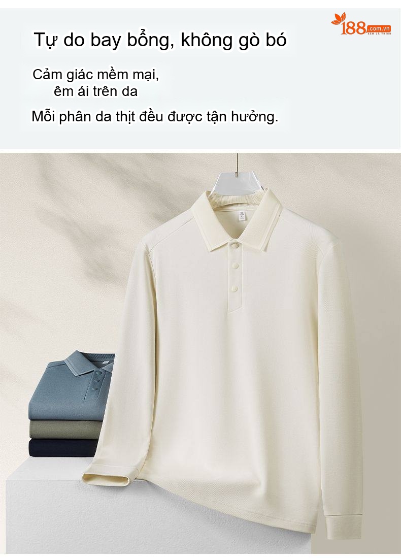 Áo Polo Nam Dài Tay Thu Đông Chất Liệu Lụa Tằm Pha Len Màu Xanh, Kem, Navy, Olive... chi tiết 13