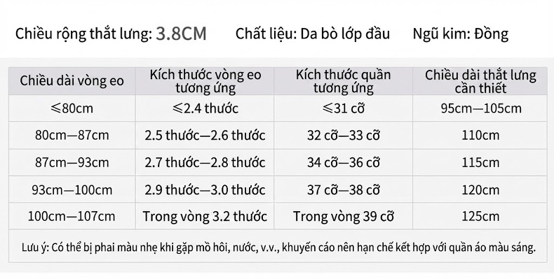 Thắt Lưng Nam Da Bò Thủ Công Khóa Kim Loại Màu Đen, Nâu, Vàng chi tiết 5