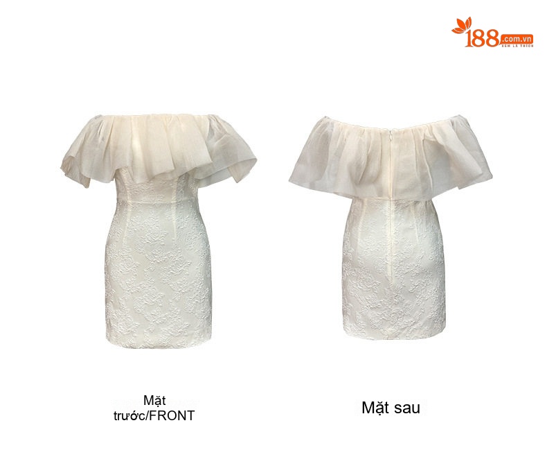 Váy Ôm Body Nữ Hở Vai Lưới Tay Bồng Bèo Nhún Phong Cách Tiểu Thư Màu Trắng Kem chi tiết 5
