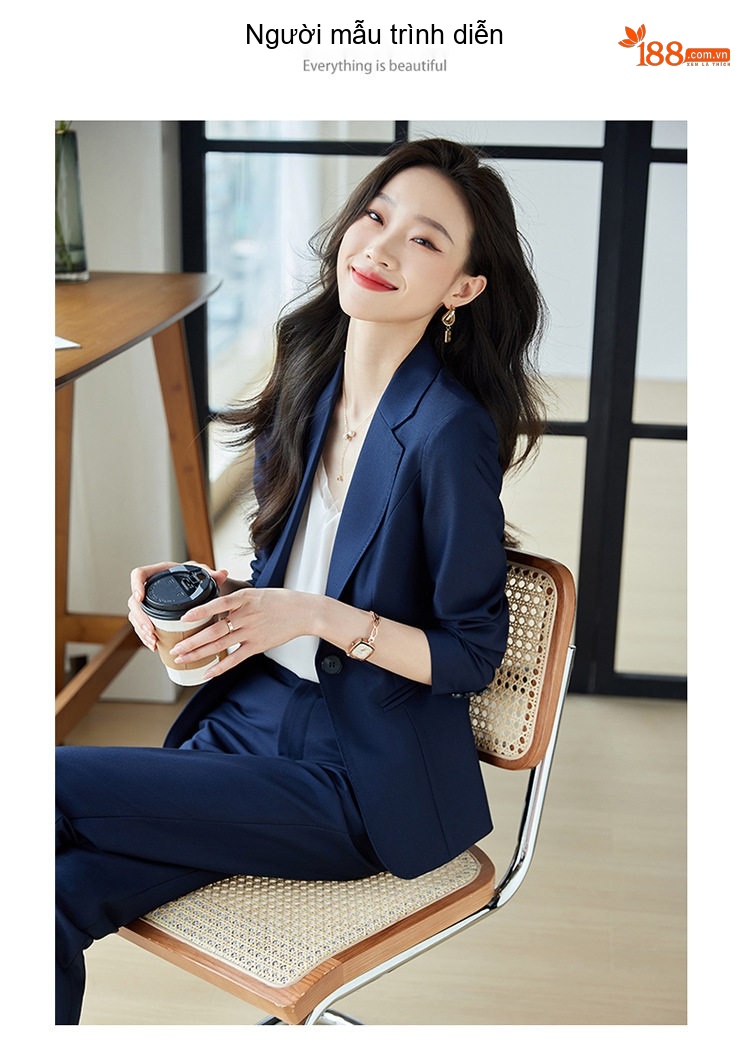 Bộ Vest Công Sở Nữ Dáng Ôm Tay Dài Phong Cách Thời Trang Màu Đen, Xanh Navy, Nâu chi tiết 10