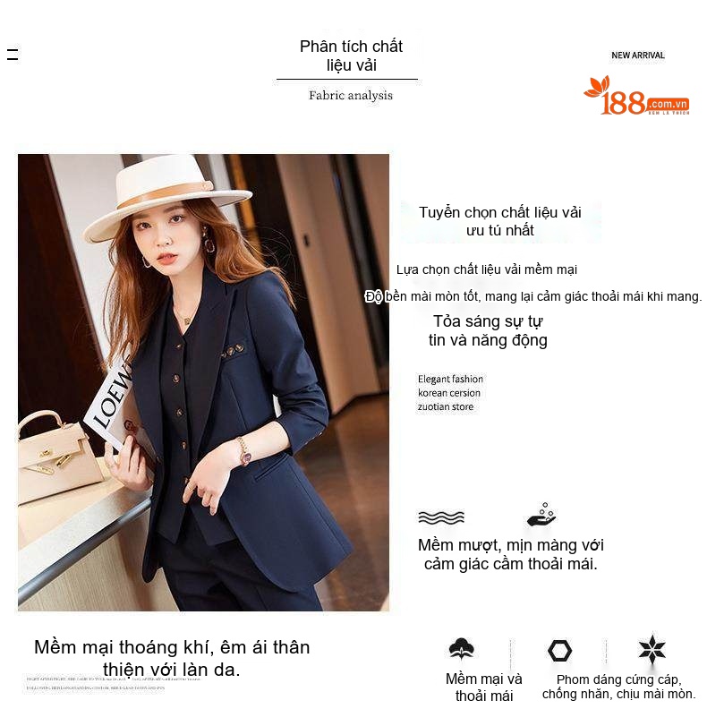 Bộ Vest Công Sở Nữ 3 Món Áo Khoác, Áo Gile, Quần Dài Màu Hồng, Kem, Xanh Navy chi tiết 6