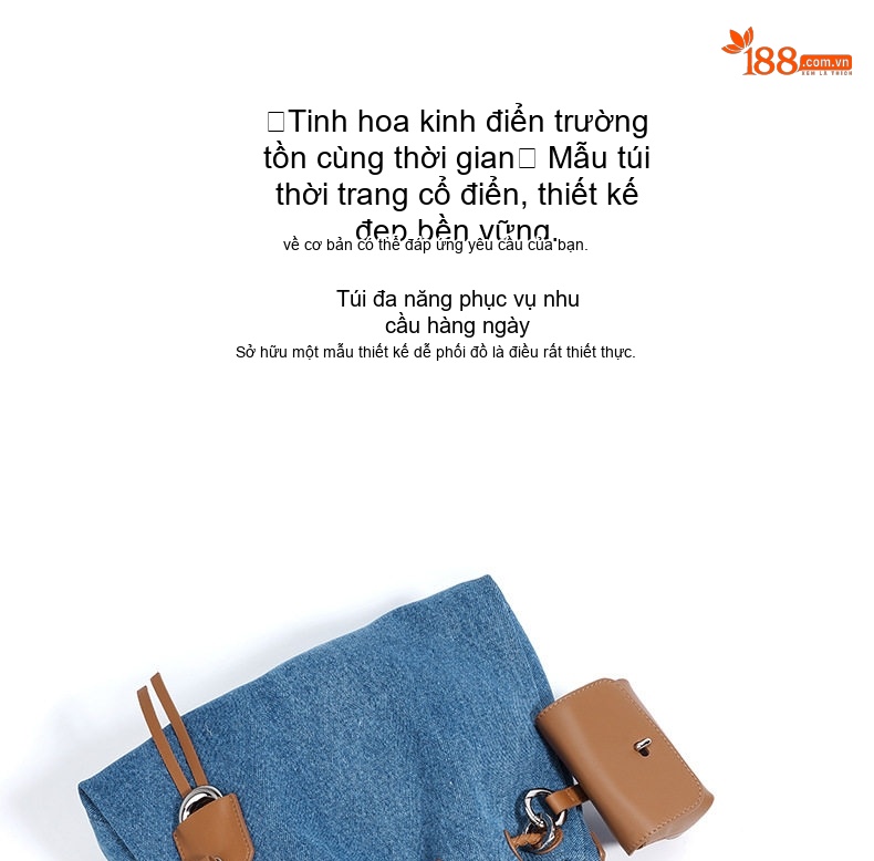 Túi Xách Tay Nữ Vải Jean Da Thật Thiết Kế Nhỏ Gọn Màu Xanh, Nâu chi tiết 7