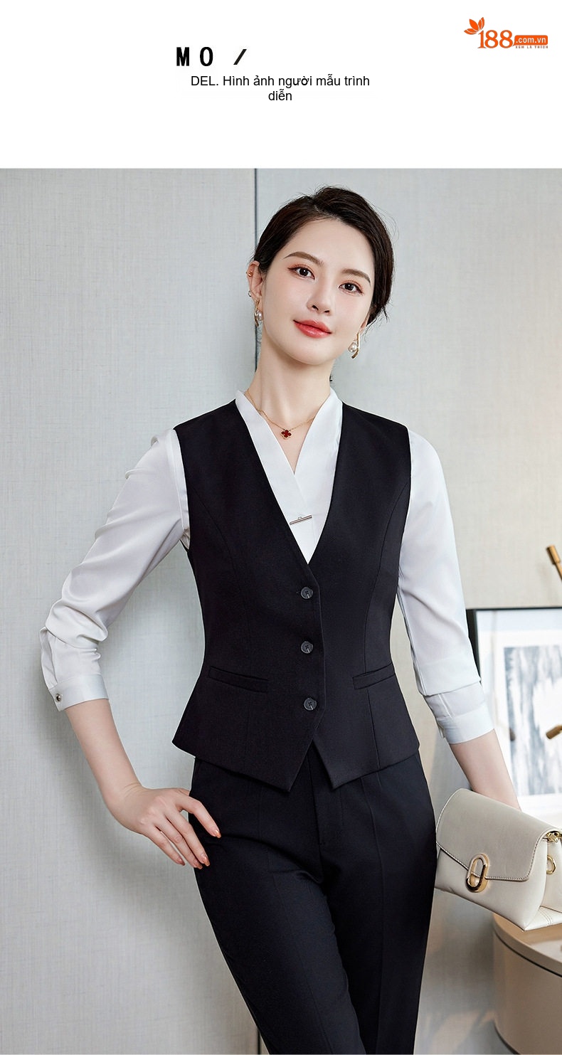Áo Gile Nữ Công Sở Lễ Tân Khách Sạn Văn Phòng Màu Xám, Đen chi tiết 13
