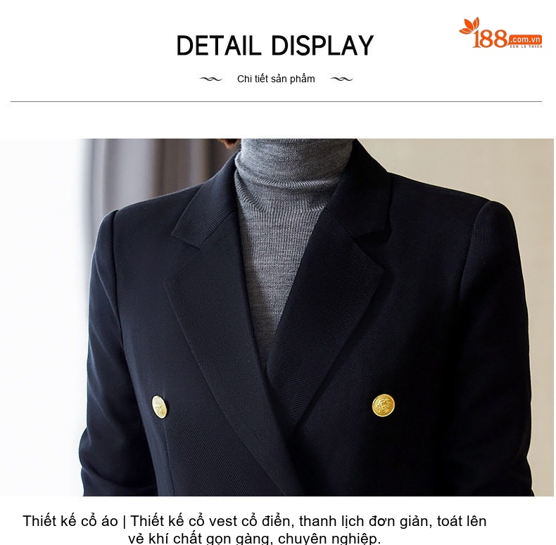 Áo Khoác Blazer Nữ Dáng Dài Tay Dài Màu Nâu, Đen, Đỏ chi tiết 26