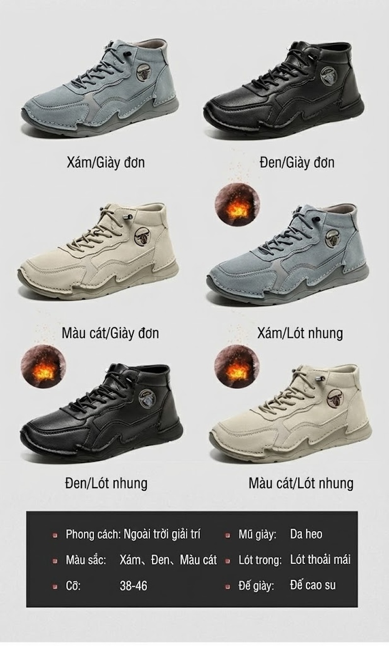 Giày Martin Cao Cổ Nam Da Thật Phong Cách Outdoor Chiều Cao Đế Khoảng 3cm Màu Đen, Xám chi tiết 6